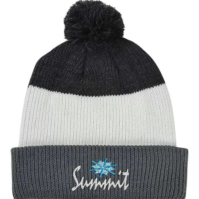 Cozy Rib Knit Striped Pom Beanie