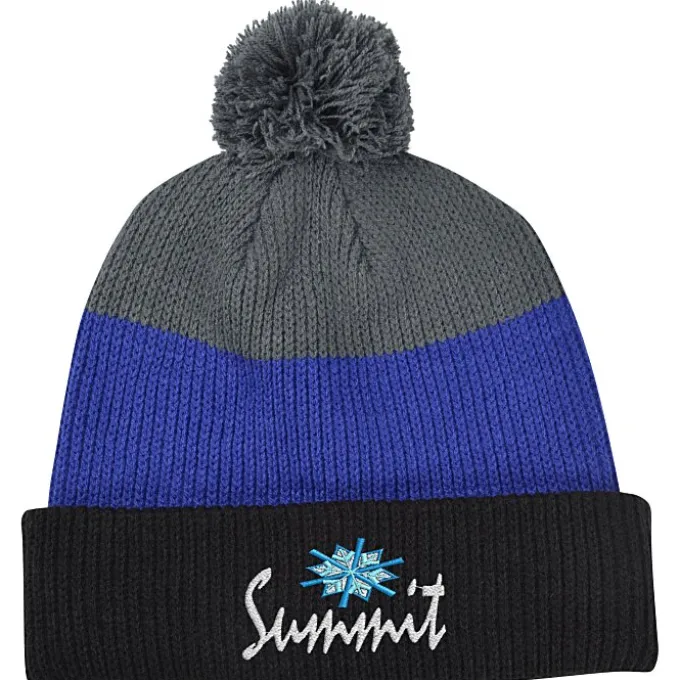 Cozy Rib Knit Striped Pom Beanie
