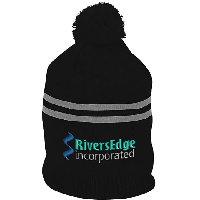 Double Stripe Pom Pom Beanie
