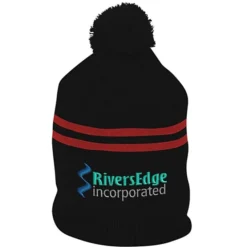 Double Stripe Pom Pom Beanie