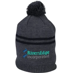 Double Stripe Pom Pom Beanie