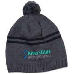 Double Stripe Pom Pom Beanie