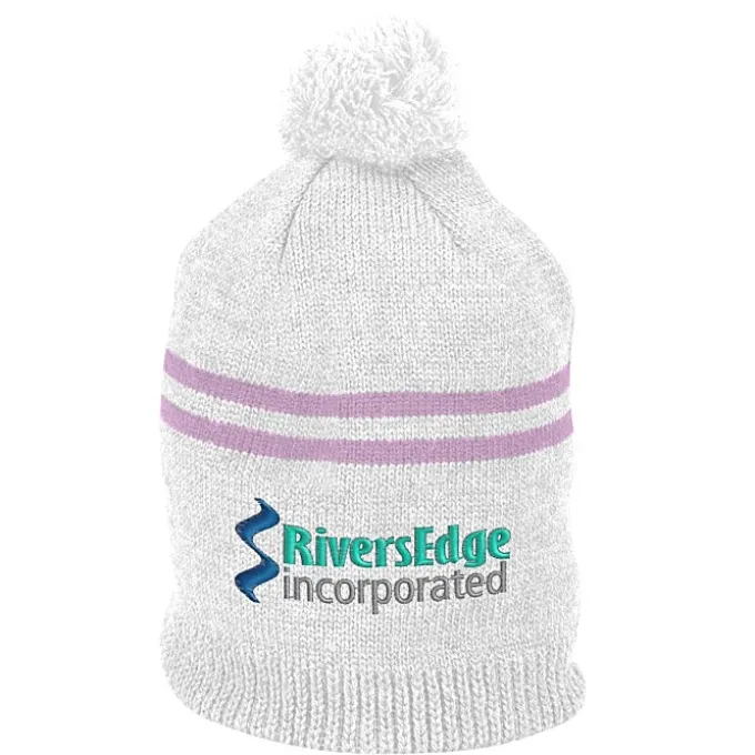 Double Stripe Pom Pom Beanie