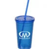 Economy Double Wall Tumbler with Straw - 16 oz.