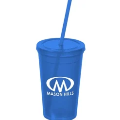 Economy Double Wall Tumbler with Straw - 16 oz.