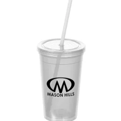 Economy Double Wall Tumbler with Straw - 16 oz.