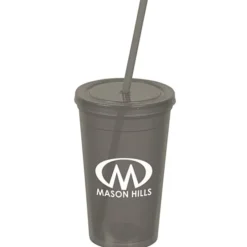 Economy Double Wall Tumbler with Straw - 16 oz.