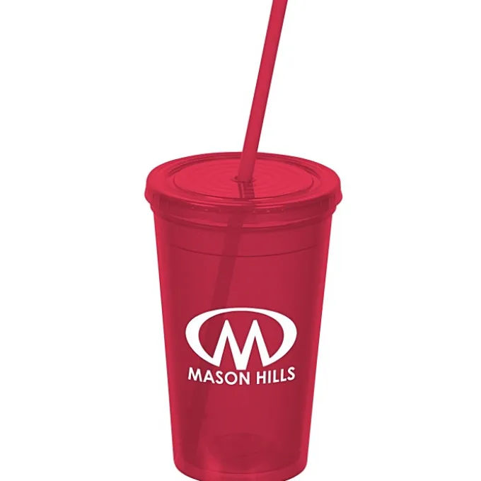 Economy Double Wall Tumbler with Straw - 16 oz. - 24 hr