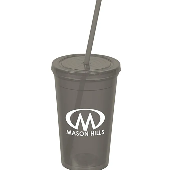 Economy Double Wall Tumbler with Straw - 16 oz. - 24 hr