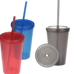 Economy Double Wall Tumbler with Straw - 16 oz. - 24 hr