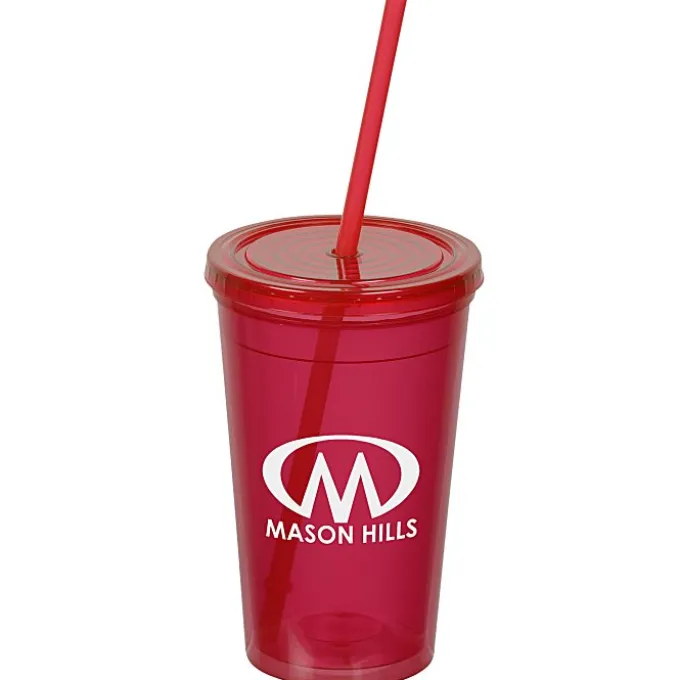 Economy Double Wall Tumbler with Straw - 16 oz. - 24 hr