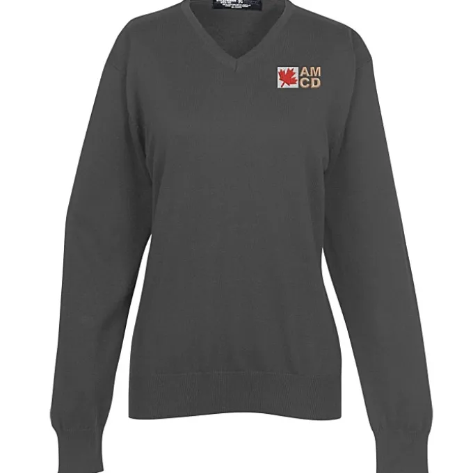 Fine Gauge Acrylic Blend V-Neck Sweater - Ladies'