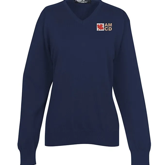 Fine Gauge Acrylic Blend V-Neck Sweater - Ladies'