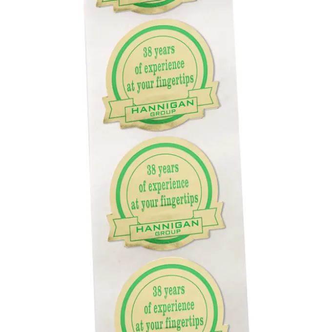 Flat Seal by the Roll - Double Circle with Ribbon - 2-5/16 inches x 2-1/8 inches