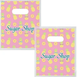 Full Color Die Cut Handle Plastic Bag - 9 inches x 7-1/2 inches - Clear - 2 Side Imprint