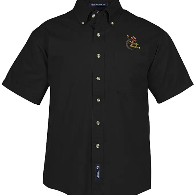 Garment-Washed Cotton Twill Short Sleeve Shirt