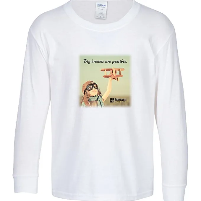 Gildan 5.3-oz Cotton LS T-Shirt - Youth - Full Color - White