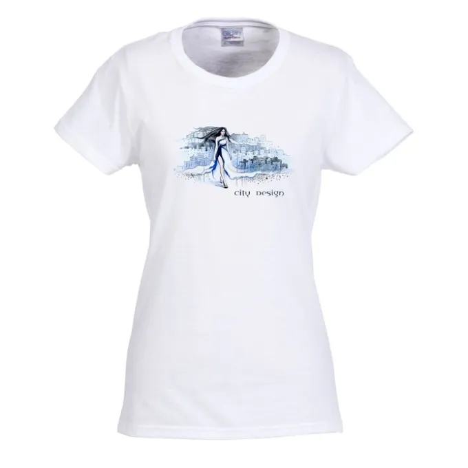 Gildan 5.3-oz Cotton T-Shirt - Ladies' - Full Color - White
