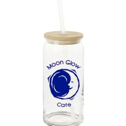 Glass Can with Bamboo Lid and Straw - 20 oz