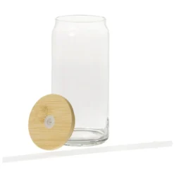 Glass Can with Bamboo Lid and Straw - 20 oz