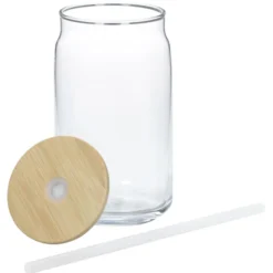 Glass Can with Straw - 17 oz
