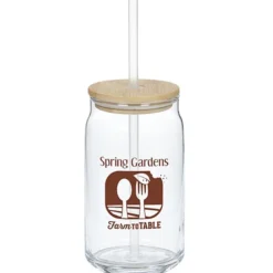 Glass Can with Straw - 17 oz
