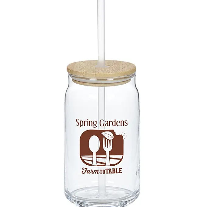 Glass Can with Straw - 17 oz