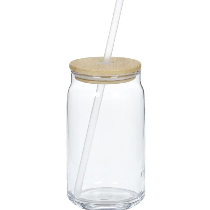 Glass Can with Straw - 17 oz
