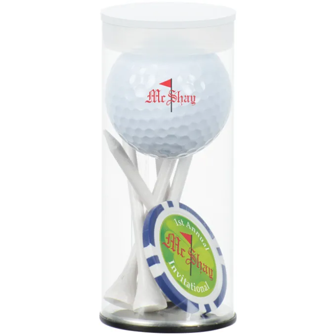 Golf Ball Tee Pack with Poker Chip