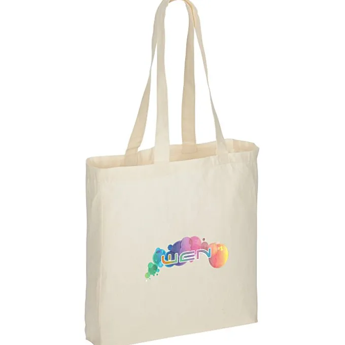 Gusseted Cotton Sheeting Tote - Natural - Full Color