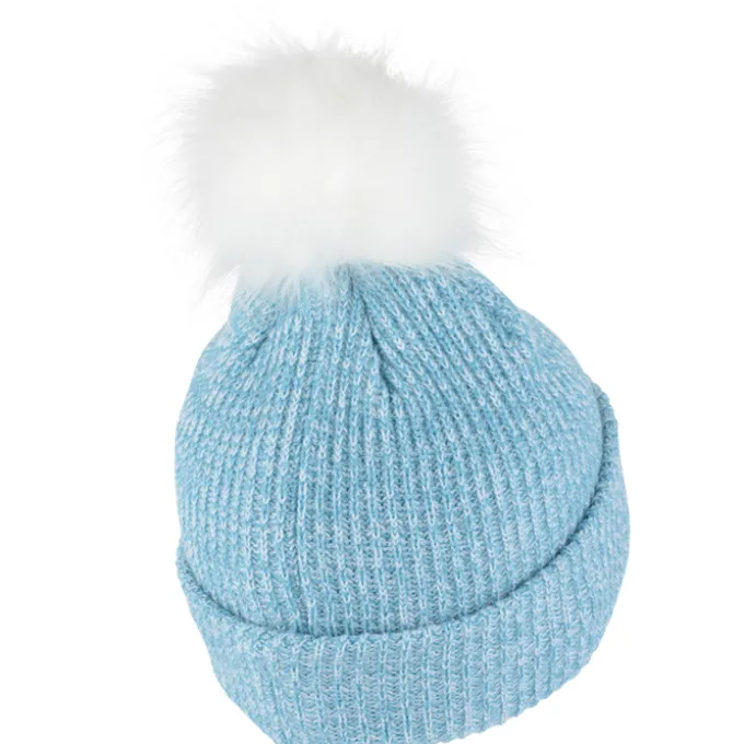 Heathered Faux Fur Pom Beanie