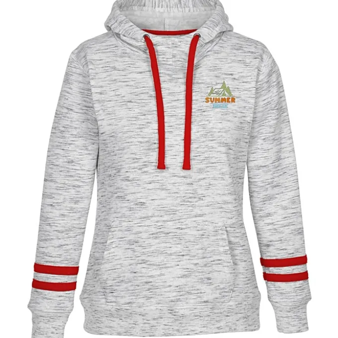 J. America Melange Stripe Sleeve Hoodie - Ladies' - Embroidered