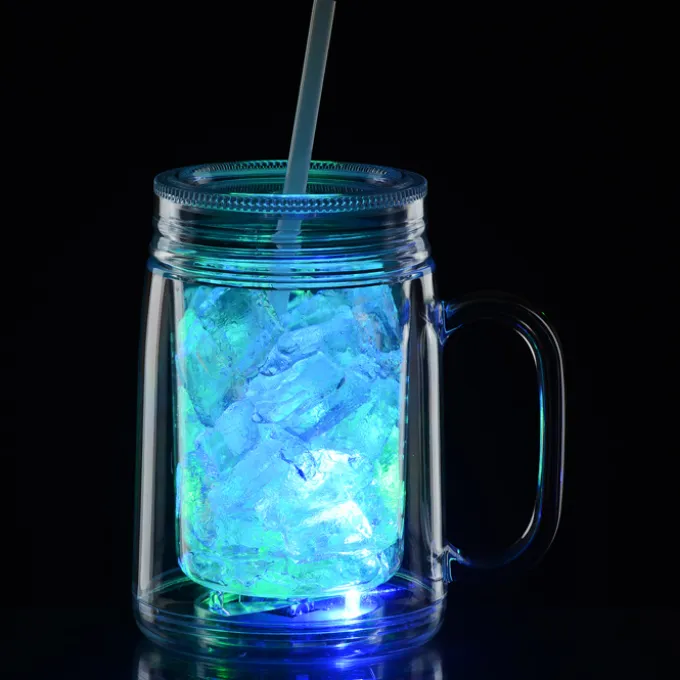 Light-Up Mason Jar with Straw - 18 oz.