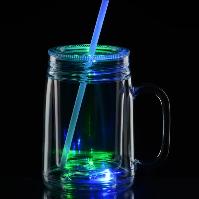 Light-Up Mason Jar with Straw - 18 oz.