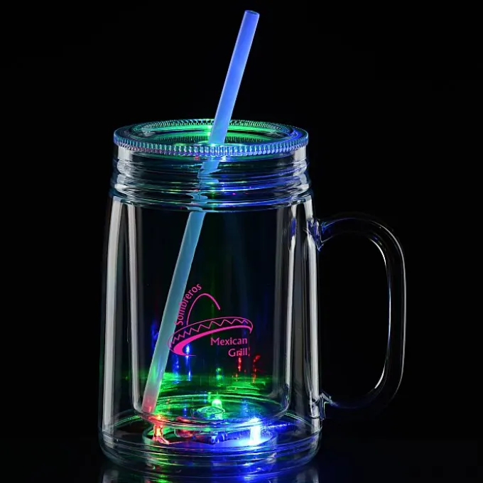 Light-Up Mason Jar with Straw - 18 oz.