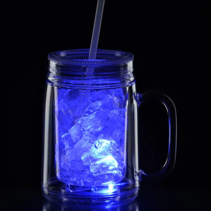Light-Up Mason Jar with Straw - 18 oz.