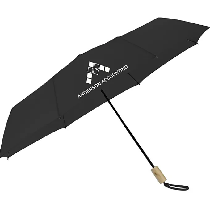 Manual Folding Umbrella with Wooden Handle - 46-inch Arc