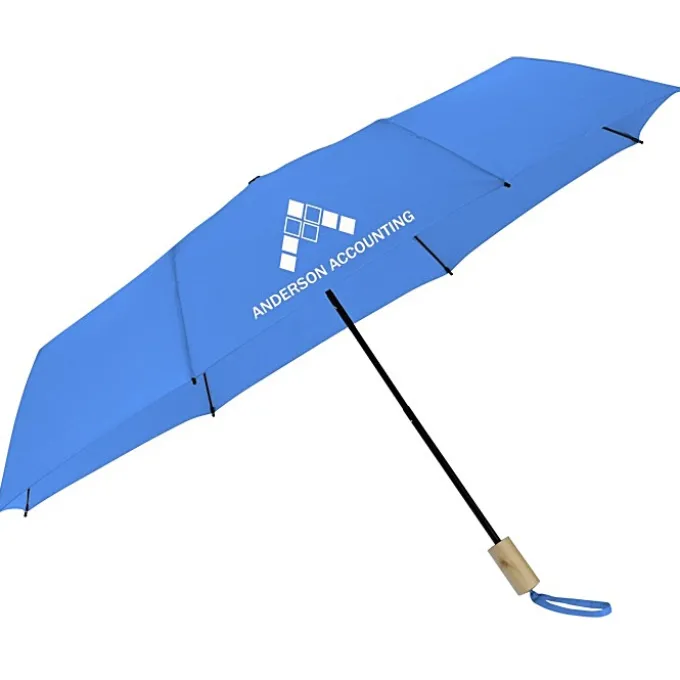 Manual Folding Umbrella with Wooden Handle - 46-inch Arc