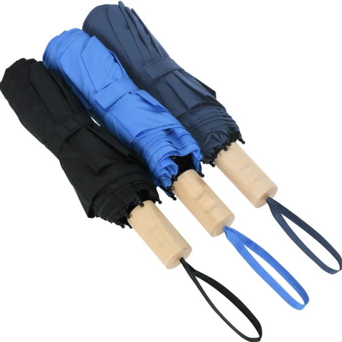 Manual Folding Umbrella with Wooden Handle - 46-inch Arc