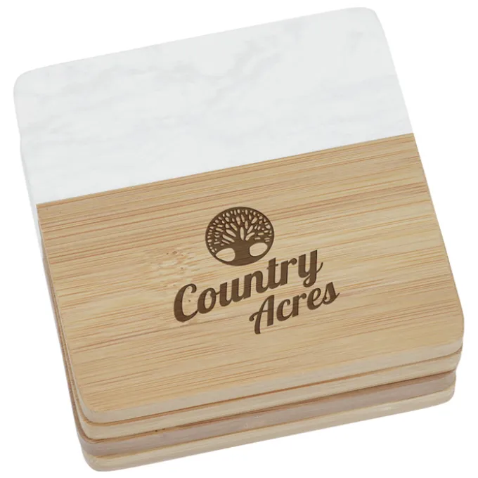 Marble & Bamboo Coaster Set