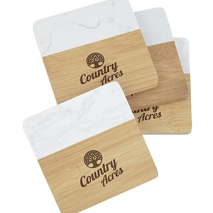 Marble & Bamboo Coaster Set