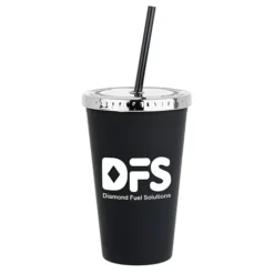 Matte Rubberized Tumbler with Straw - 16 oz. - Metallic Lid