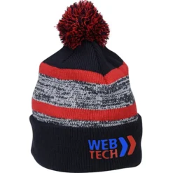 Melange Striped Pom Pom Cuffed Beanie