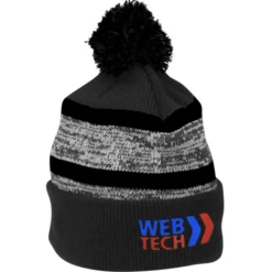 Melange Striped Pom Pom Cuffed Beanie