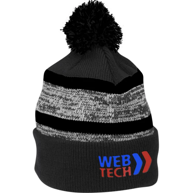 Melange Striped Pom Pom Cuffed Beanie