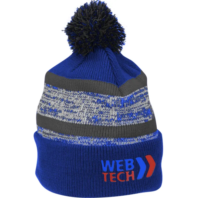 Melange Striped Pom Pom Cuffed Beanie