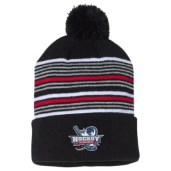 Multi-Stripe Pom Pom Knit Beanie