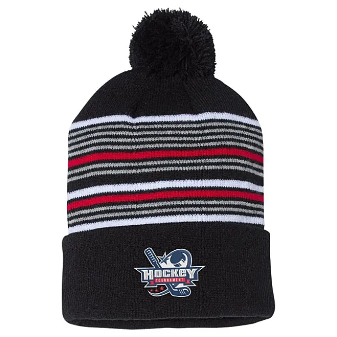 Multi-Stripe Pom Pom Knit Beanie