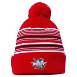 Multi-Stripe Pom Pom Knit Beanie