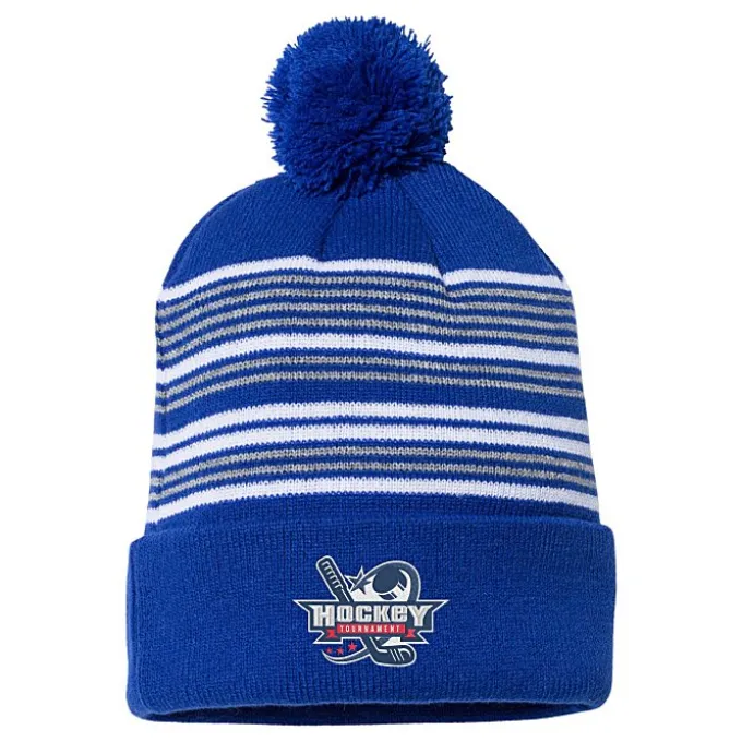 Multi-Stripe Pom Pom Knit Beanie